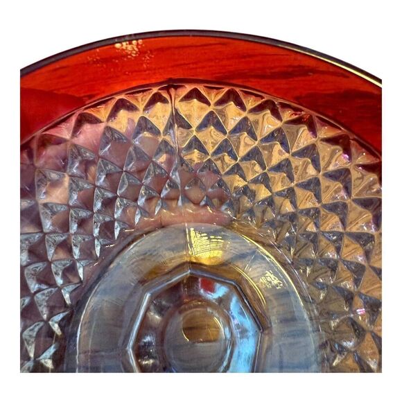 Vintage Indiana Glass Ruby Red Trim Diamond Point Cream and Sugar Set - Picture 11 of 11